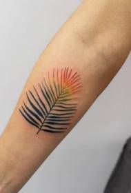 Patrón de tatuaje de pluma de color perfecto de brazo pequeño