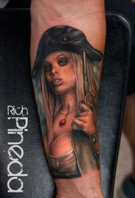 Beautiful colored sexy woman pirate tattoo with arms