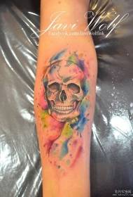 Ankle skull color splash ink tattoo pattern