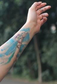 Arm asiatisk tecknad stil färgad främre flicka ridning fantasy dragon tatuering mönster