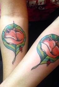 Arm colored fox couple sleeping tattoo pattern