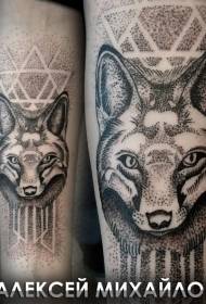 Arm dot painting style geometric decorative wolf tattoo pattern