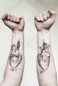 Arm black line heart tattoo pattern