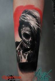 Arm mysterious color woman skeleton tattoo pattern
