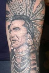 Arm old style style old indian chief tattoo pattern