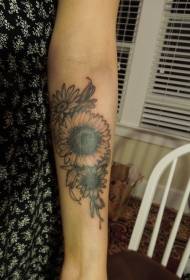 female small arm beautiful black and white flower tattoo pattern