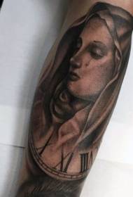 Arm engraving style of crying woman with clock tattoo pattern