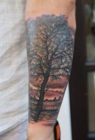 Arm realistic color landscape tattoo pattern