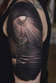 Omuz gerçekçi gizemli merdiven dövme deseni