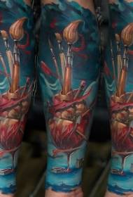 Colorful human heart tattoo with arm surrealism style