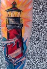 Male arm water color big lighthouse tattoo pattern