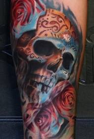 Arm мексикански цветен череп и роза татуировка картина