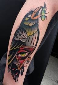 Arm color big crow with triangle eye tattoo pattern