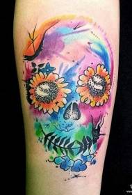 Small arm European and American color skull plant combination tattoo pattern