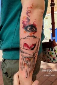 Funny human body statue tattoo in arm colored surreal style