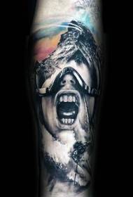 Arm color horror style man with mask tattoo pattern