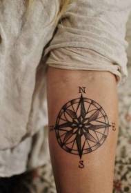 Armbrunt søtt svart og hvitt kompass tatoveringsmønster