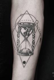 small arm carving style black hourglass with geometric tattoo pattern