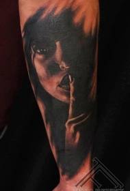 arm scary dark woman face tattoo pattern