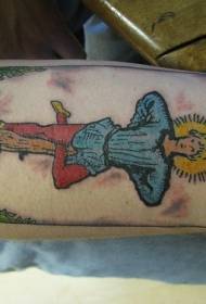 Рука каляровы малюнак чалавека татуіроўкі вісіць на дрэве
