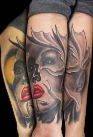 Freaky color mysterious woman portrait tattoo picture