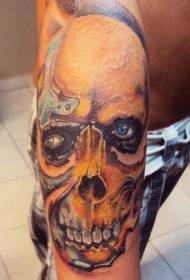 Arm color horror style human skull tattoo pattern