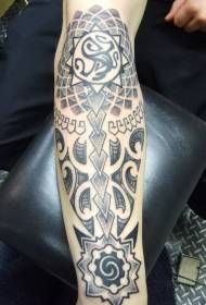 Arm tribal grey ink totem tattoo pattern