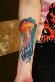 Rankos spalvos ryškus vandenyno medūzos tatuiruotės modelis