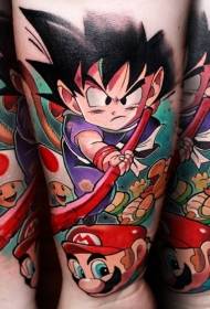 Asya tarzı renk anime çizgi film karakteri kol dövme deseni