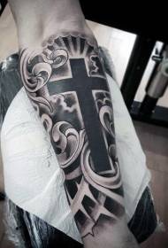 arm black gray style mysterious cross and cloud tattoo pattern