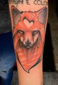 手臂水彩色神秘狐狸纹身图案