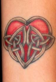 Arm colored red hearts with linked tattoo pattern