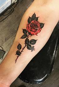 Small arm European and American red rose color tattoo pattern