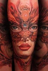 Braț model de tatuaj femeie mască colorată în stil nou
