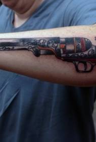 Arm old school style color revolver tattoo