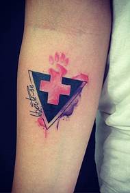 Kleine arm splash inkt geometrie cross tattoo patroon