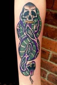Brazo color estilo vintage scull con patrón de tatuaje de serpiente