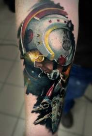 Arm modern style colorful star wars pilot tattoo