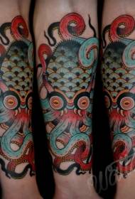 Arm new school style colorful mystery octopus tattoo