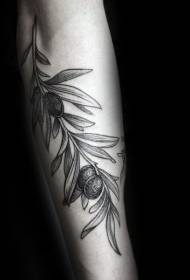 wzór tatuażu elegancka szara gałązka oliwna