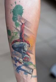 Arm PS image processing software style color skateboard tattoo