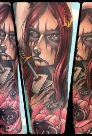 Arm asian cartoon style krāsains ļauno raganu tetovējums modelis