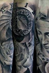 Armsten udskæring stil sort grå kvinde og rose tatovering mønster