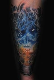 Arm color mysterious skull shape smoke tattoo pattern