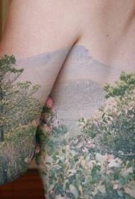 Waist-side realistic wild flowering tree tattoo pattern