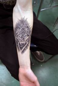 Braccio lupo nero e motivo tatuaggio ramoscello