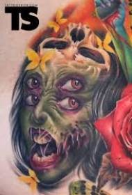 նոր դպրոցական գույնի հրեշ zombie կին դիմանկար ծաղիկների դաջվածքների օրինակին