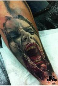 kleur horrorstyl krûpt Zombie-frou gesicht tattoo-patroan