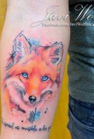 ruka akvarel stil srednje veličine lisica tetovaža slova listova