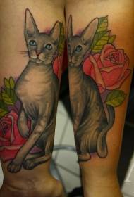 छाती गुलाब और पत्ती बिल्ली रंग टैटू चित्र